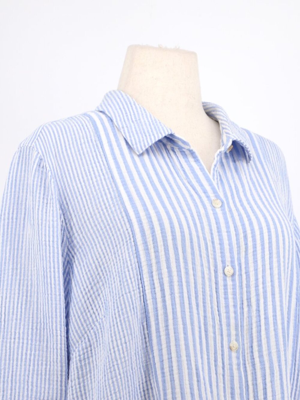 J.JILL Gauze Mixed Striped Blue and White Button Front Shirt Cotton Size 2X - Picture 3 of 6